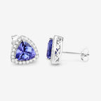 3.82 Carat Genuine Tanzanite and White Diamond 14K White Gold Earrings