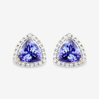 3.82 Carat Genuine Tanzanite and White Diamond 14K Yellow Gold Earrings