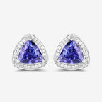 3.70 Carat Genuine Tanzanite and White Diamond 14K White Gold Earrings