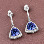 3.86 Carat Genuine Tanzanite and White Diamond 14K White Gold Earrings