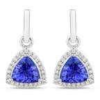 3.86 Carat Genuine Tanzanite and White Diamond 14K White Gold Earrings