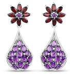 3.80 Carat Genuine Amethyst, Garnet and Amethyst .925 Sterling Silver Earrings