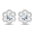 0.61 Carat Genuine Aquamarine and White Diamond 14K White Gold Earrings
