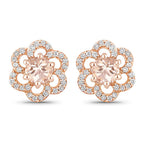 0.61 Carat Genuine Morganite and White Diamond 14K Rose Gold Earrings