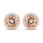 1.60 Carat Genuine Morganite and White Diamond 14K Rose Gold Earrings