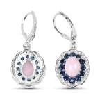 4.00 Carat Genuine Opal Pink, Blue Sapphire, and White Topaz .925 Sterling Silver Earrings