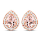 2.03 Carat Genuine Morganite and White Diamond 14K Rose Gold Earrings
