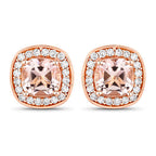 1.68 Carat Genuine Morganite and White Diamond 14K Rose Gold Earrings