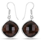 22.80 Carat Genuine Smoky Quartz .925 Sterling Silver Earrings