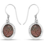 4.72 Carat Genuine Copper Bloom Drusy and White Topaz .925 Sterling Silver Earrings