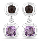 6.60 Carat Genuine Amethyst and Smoky Quartz .925 Sterling Silver Earrings