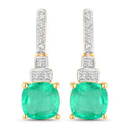 2.72 Carat Genuine Ethiopian Emerald and White Diamond 14K Yellow Gold Earrings