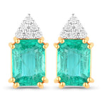 2.87 Carat Genuine Ethiopian Emerald and White Diamond 14K Yellow Gold Earrings