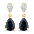 2.76 Carat Genuine Blue Sapphire and White Diamond 10K Yellow Gold Earrings
