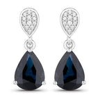 2.76 Carat Genuine Blue Sapphire and White Diamond 14K White Gold Earrings