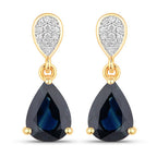 2.76 Carat Genuine Blue Sapphire and White Diamond 14K Yellow Gold Earrings