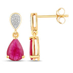 2.46 Carat Genuine Ruby and White Diamond 10K Yellow Gold Earrings