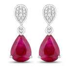 2.46 Carat Genuine Ruby and White Diamond 14K White Gold Earrings