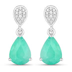 2.28 Carat Genuine Zambian Emerald and White Diamond 10K White Gold Earrings