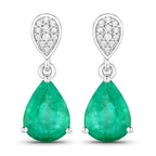 2.28 Carat Genuine Zambian Emerald and White Diamond 14K White Gold Earrings