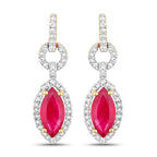 1.23 Carat Genuine Ruby and White Diamond 14K Yellow Gold Earrings