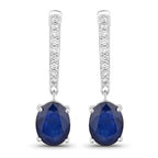 3.24 Carat Genuine Blue Sapphire and White Diamond 14K White Gold Earrings