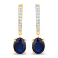 3.24 Carat Genuine Blue Sapphire and White Diamond 14K Yellow Gold Earrings