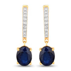 3.24 Carat Genuine Blue Sapphire and White Diamond 14K Yellow Gold Earrings