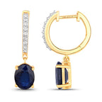 3.24 Carat Genuine Blue Sapphire and White Diamond 14K Yellow Gold Earrings