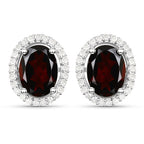 2.77 Carat Genuine Garnet and White Diamond .925 Sterling Silver Earrings