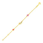 14k Yellow Gold 5 1/2 inch Children's Bracelet with Enameled Heart, Unicorn and Circle