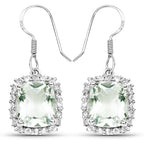 10.48 Carat Genuine Green Amethyst and White Topaz .925 Sterling Silver Earrings