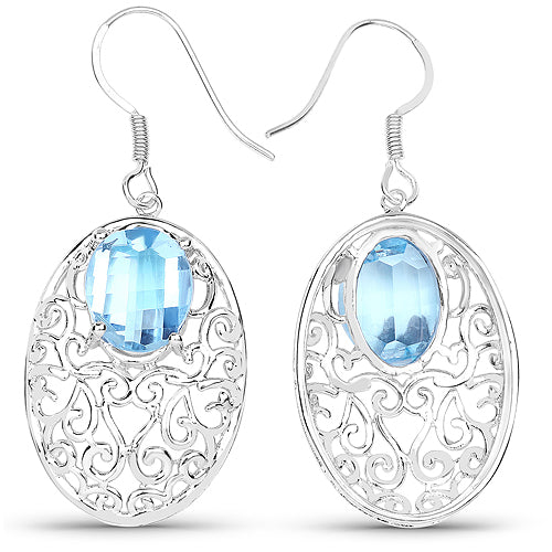 10.72 Carat Genuine Blue Topaz .925 Sterling Silver Earrings