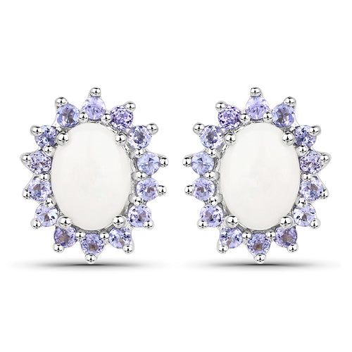 2.44 Carat Genuine Opal and Tanzanite .925 Sterling Silver Earrings
