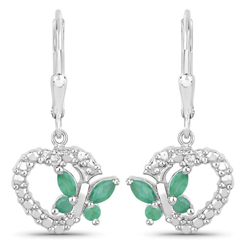 0.44 Carat Genuine Emerald and Created White Sapphire .925 Sterling Silver Earrings