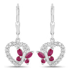 0.59 Carat Genuine Ruby and Created White Sapphire .925 Sterling Silver Earrings