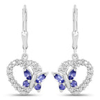 0.50 Carat Genuine Tanzanite and Created White Sapphire .925 Sterling Silver Earrings