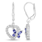 0.50 Carat Genuine Tanzanite and Created White Sapphire .925 Sterling Silver Earrings