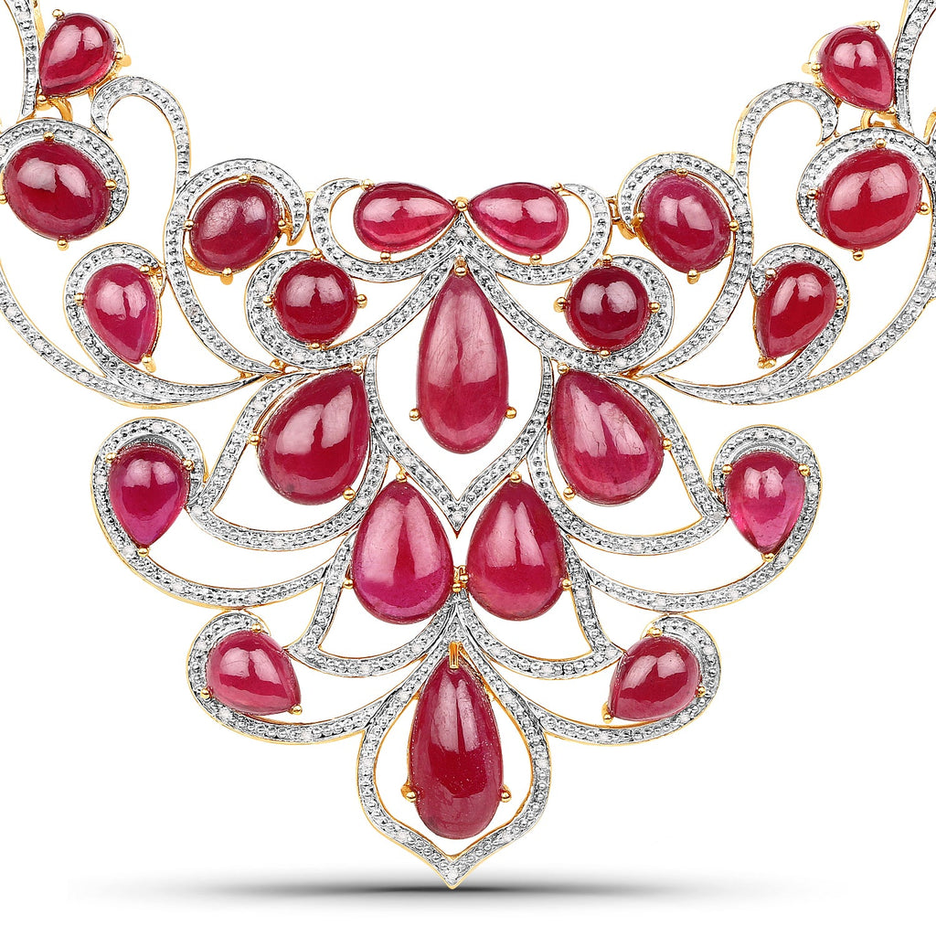 160.14 Carat Glass-Filled Ruby and White Diamond .925 Sterling Silver Necklace