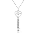 .925 Sterling Silver Pave and Bezel-Set Diamond Accent Key 18" Heart and Lock Pendant Necklace (K-L Color, I1-I2 Clarity)