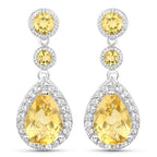 7.06 Carat Genuine Citrine and White Topaz .925 Sterling Silver Earrings