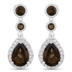 7.34 Carat Genuine Smoky Quartz and White Topaz .925 Sterling Silver Earrings