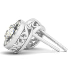 14k White Gold Round Diamond Halo Milgrain Border Earrings (3/4 cttw)