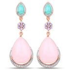 18K Rose Gold Plated 31.93 Carat Genuine Multi Stones .925 Sterling Silver Earrings