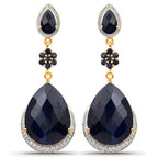 30.04 Carat Dyed Sapphire, Blue Sapphire and White Topaz .925 Sterling Silver Earrings