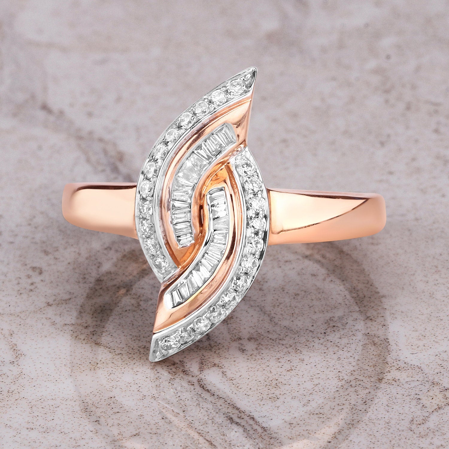 0.29 Carat Genuine White Diamond 14K Rose Gold Ring (E-F Color, SI1-SI2 Clarity)