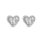 14K Yellow Gold Plated .925 Sterling Silver 1/2 Cttw Round and Baguette Diamond Composite Heart Shaped Stud Earring (I-J Color, SI2-I1 Clarity)