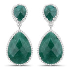 19.42 Carat Dyed Emerald and White Topaz .925 Sterling Silver Earrings