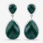 19.42 Carat Dyed Emerald and White Topaz .925 Sterling Silver Earrings