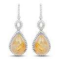 10.04 Carat Genuine Golden Rutile and White Topaz .925 Sterling Silver Earrings